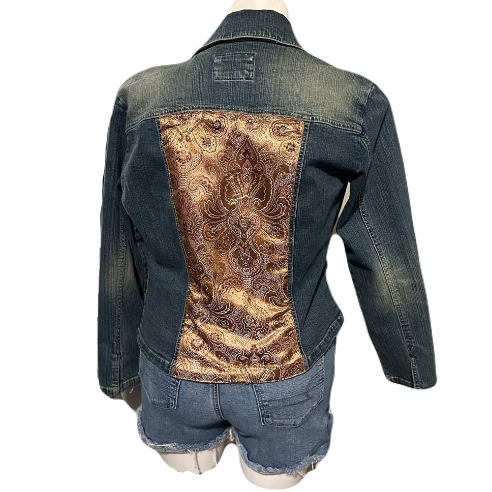 Live a Little Dark Wash Denim Jacket with Gold Paisley Back Panel